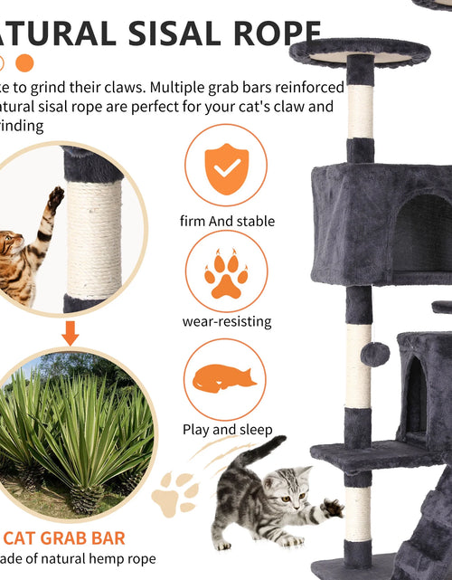 Load image into Gallery viewer, 54-In Double Condo Cat Tree Tower Playhouse with Scratching Post &amp; Perch for Indoor, Ashy
