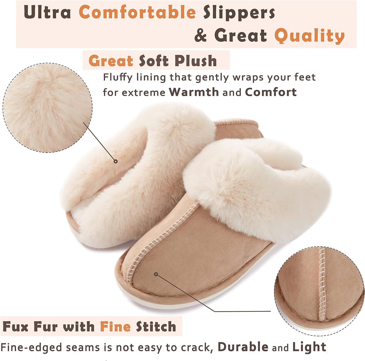 Womens Slippers with Memory Foam Fluffy Soft Warm Slip on House Slipper Anti-Skid Cozy Plush for Indoor Outdoor