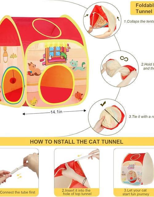 Load image into Gallery viewer, 34Pcs Cat Toys Kitten Toys, Interactive Kitty Toys with Collapsible Cat Tunnels Tent, Cat Wand Catnip Feather Teaser

