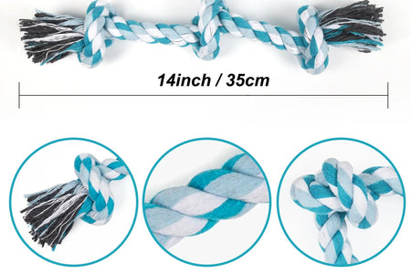Vivifying 14 Inch Dog Rope Toys, Gift for Pets Dog Chew Toys Durable Braided Cotton Pet Chew Rope Toys 3 Knot Tough Rope Chew Toys for Small Dog Cat Puppy Teeth Cleaning Pink