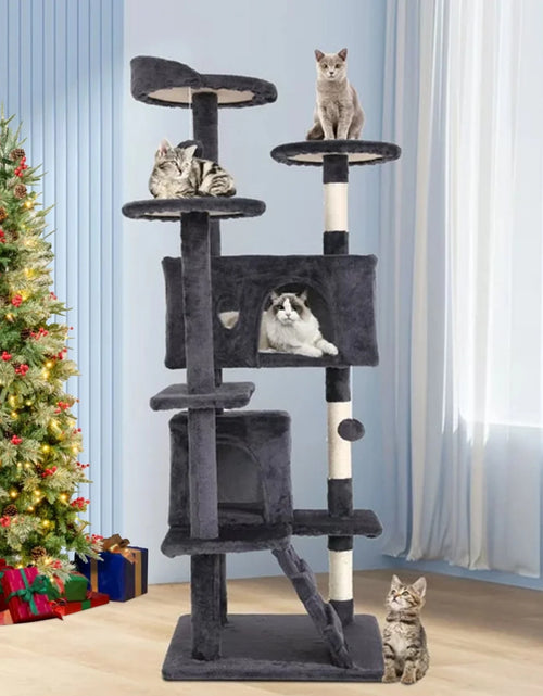 Load image into Gallery viewer, 54-In Double Condo Cat Tree Tower Playhouse with Scratching Post &amp; Perch for Indoor, Ashy
