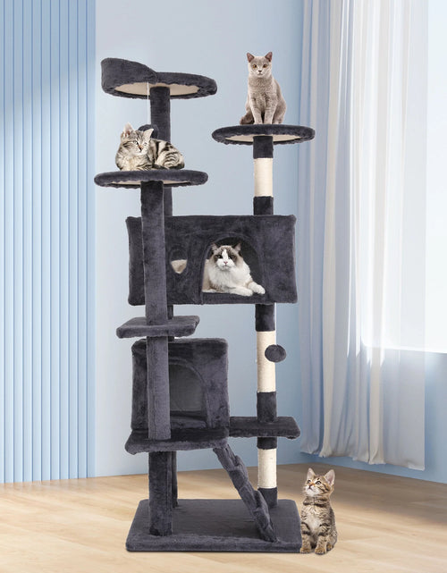 Load image into Gallery viewer, 54-In Double Condo Cat Tree Tower Playhouse with Scratching Post &amp; Perch for Indoor, Ashy
