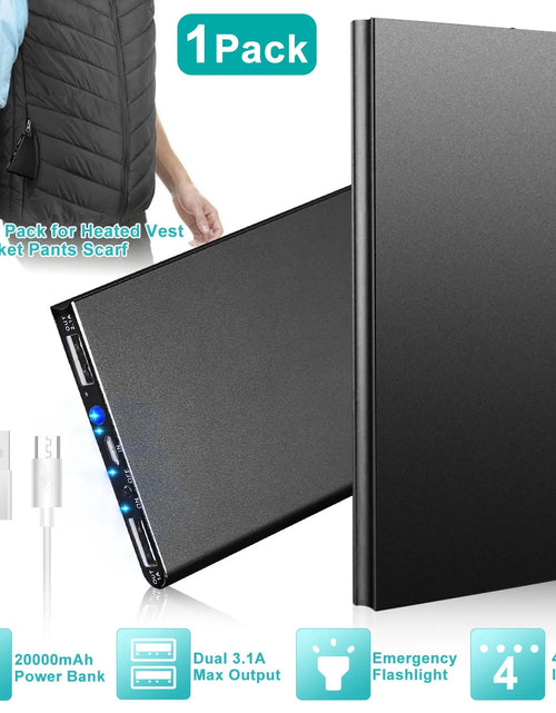 Load image into Gallery viewer, 20000Mah Power Bank for Heated Vest Portable Charger 5V 2.1A Dual USB Ports Battery Pack for Heated Blanket Clothing Black

