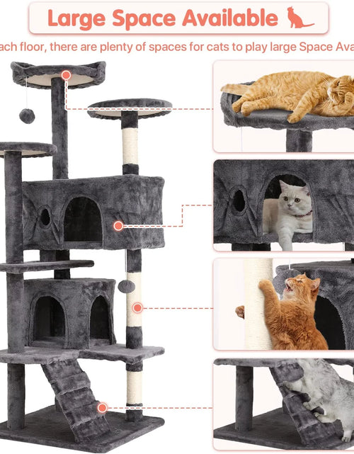 Load image into Gallery viewer, 54-In Double Condo Cat Tree Tower Playhouse with Scratching Post &amp; Perch for Indoor, Ashy
